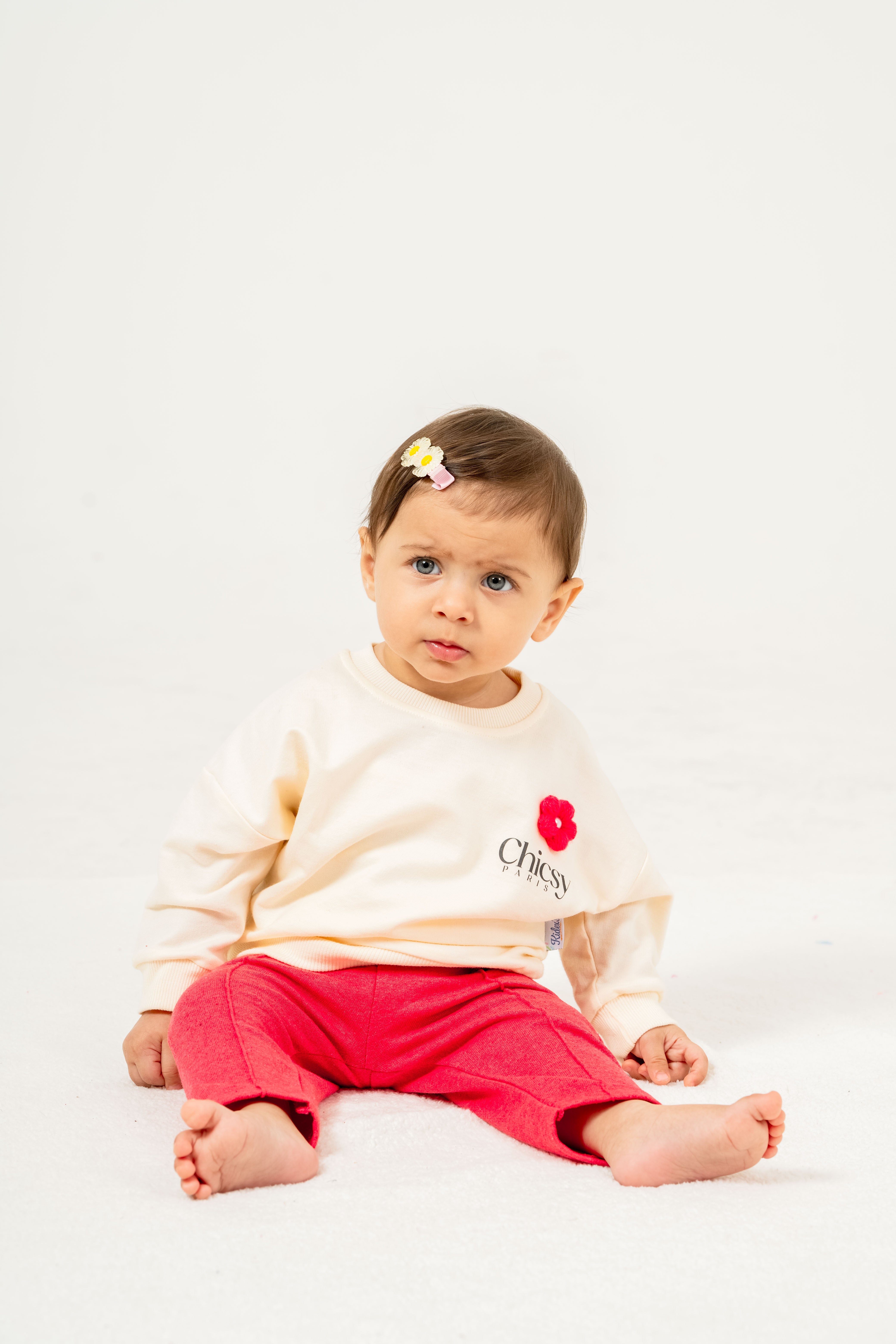 Kız Bebek Çiçek Aplikeli Sweatshirt ve Yumuşak Kumaşlı Tayt 2’li Takım